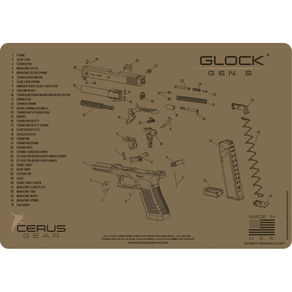 Glock Gen 5 Parts Diagram Schematic ProMat Cleaning Mat | Cerus Gear