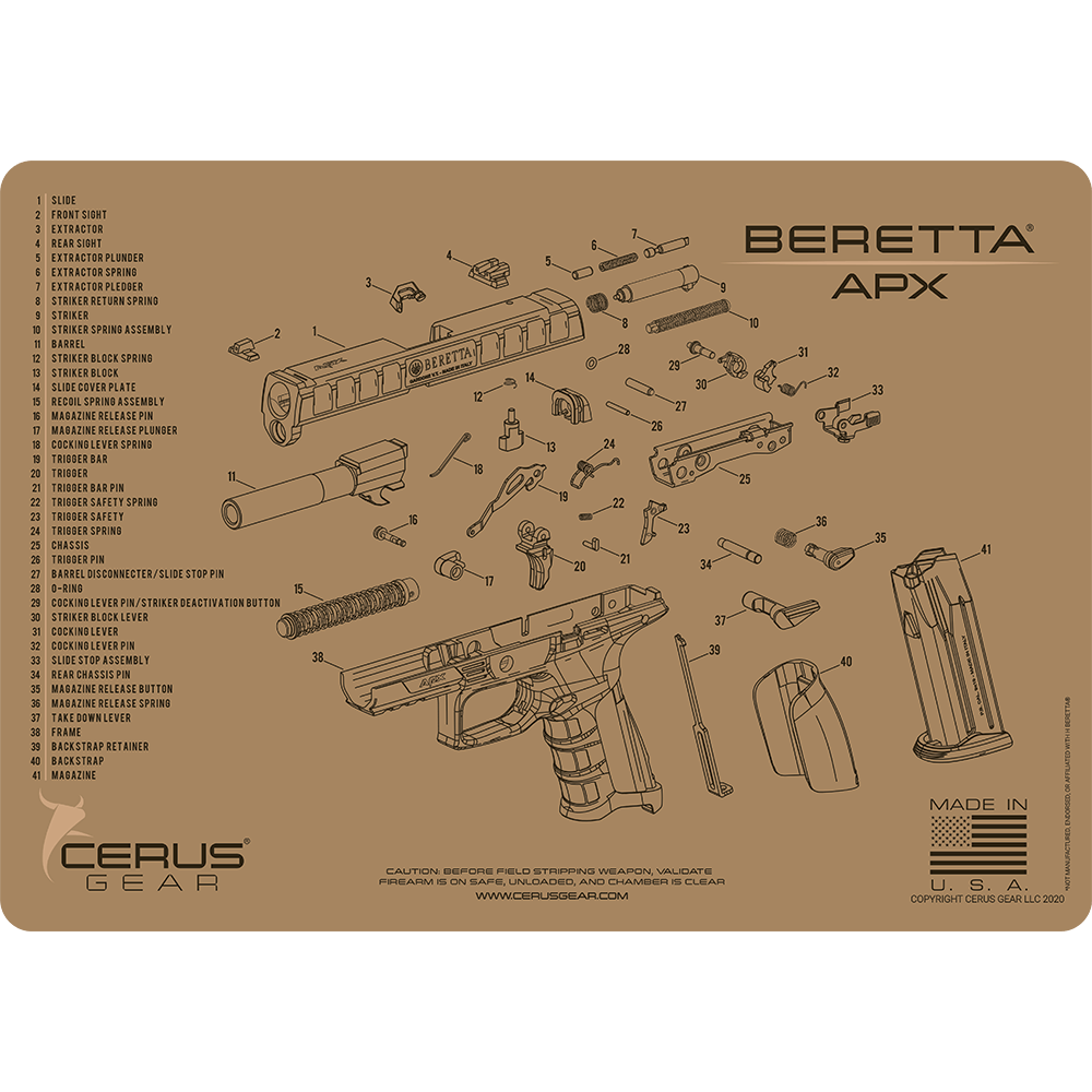 Beretta APX Parts Diagram Handgun Cleaning Mat | Cerus Gear