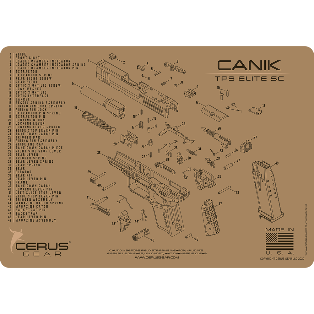 Canik TP9 Elite SC Parts Schematic Handgun Cleaning Mat
