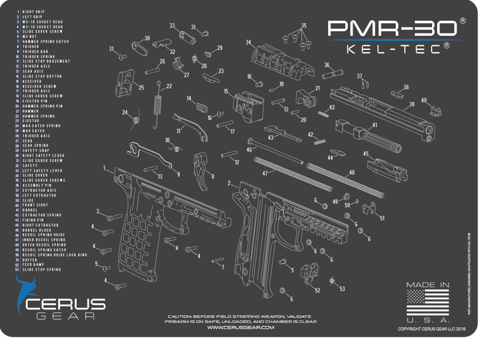 Kel-Tec® PMR-30 Schematic Handgun Mat