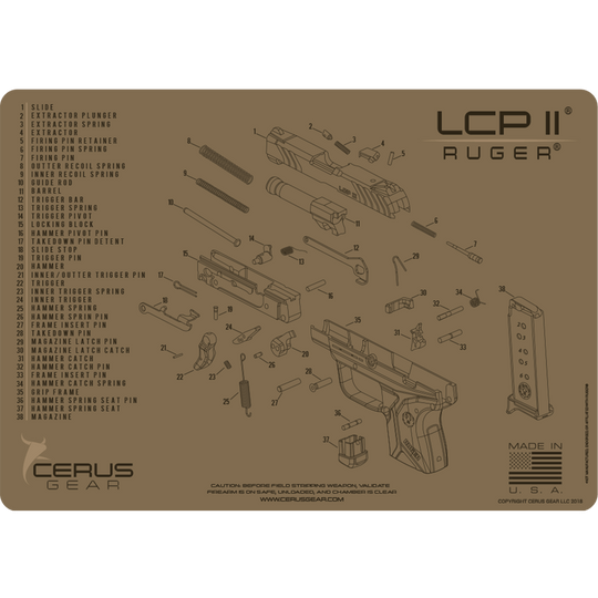 Ruger LCP II Schematic ProMat Pistol Cleaning Mat | Cerus Gear