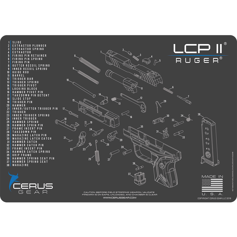RUGER LCP 2 LCP2 GUN CLEANING BENCH MAT PARTS LIST