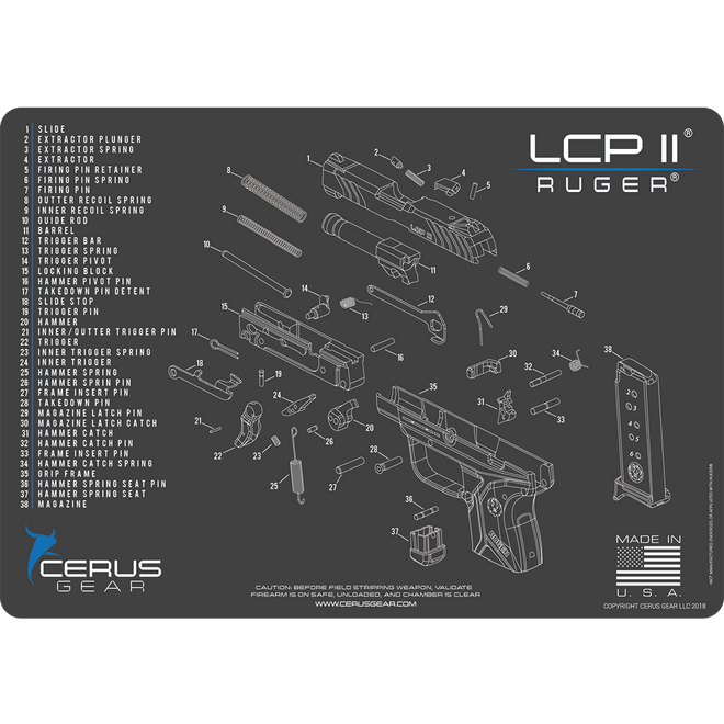 RUGER LCP 2 LCP2 GUN CLEANING BENCH MAT PARTS LIST