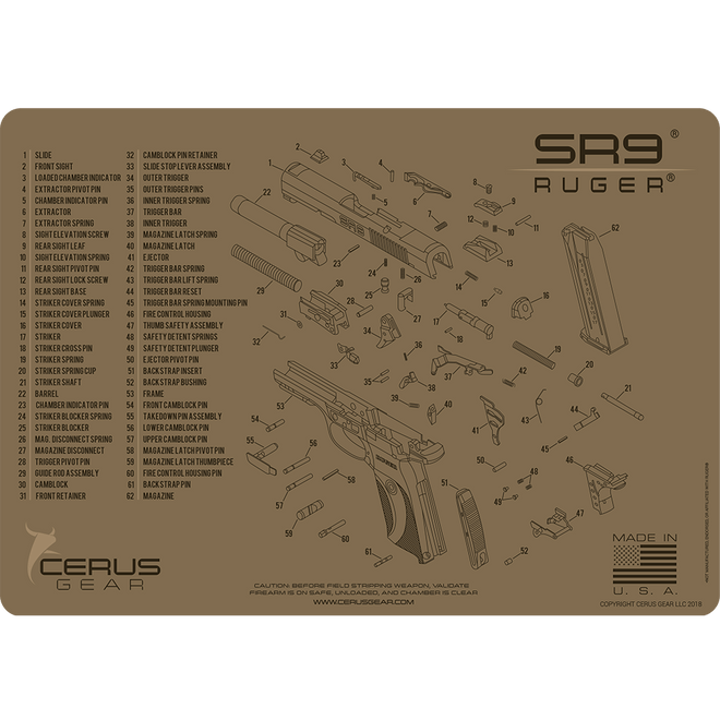Ruger SR9® Schematic Handgun Mat