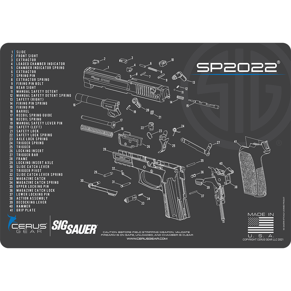 Sig Sauer SP2022 Schematic ProMat Handgun Cleaning Mat | Cerus Gear