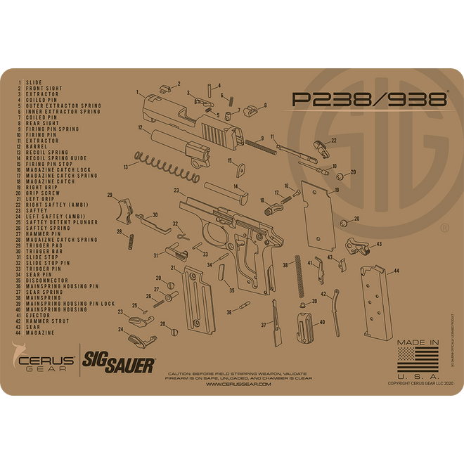 SIG SAUER® P238/P938 Schematic Handgun Mat
