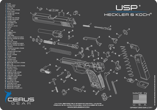 Heckler & Koch USP Parts Diagram Handgun Cleaning Mat