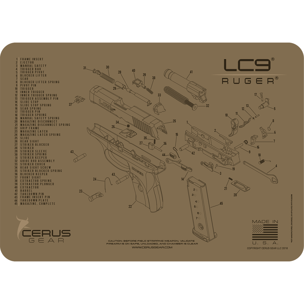 Ruger Lc9 Parts Diagram Promat Handgun Cleaning Mat Cerus Gear 