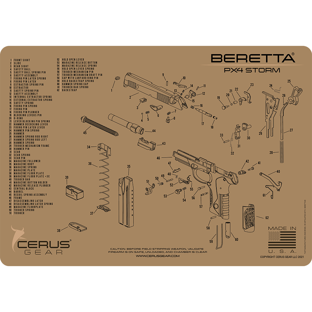 Beretta PX4 Storm Schematic Handgun Cleaning Mat | Cerus Gear