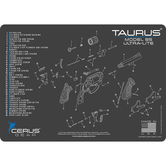 Taurus Model 85 Schematic Handgun Mat